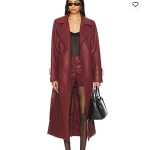 Women's Burgundy Faux Leather Trench Coat